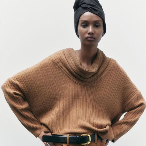 ZARA OVERSIZED COWL NECK KNIT SWEATER - Picture 4 of 11